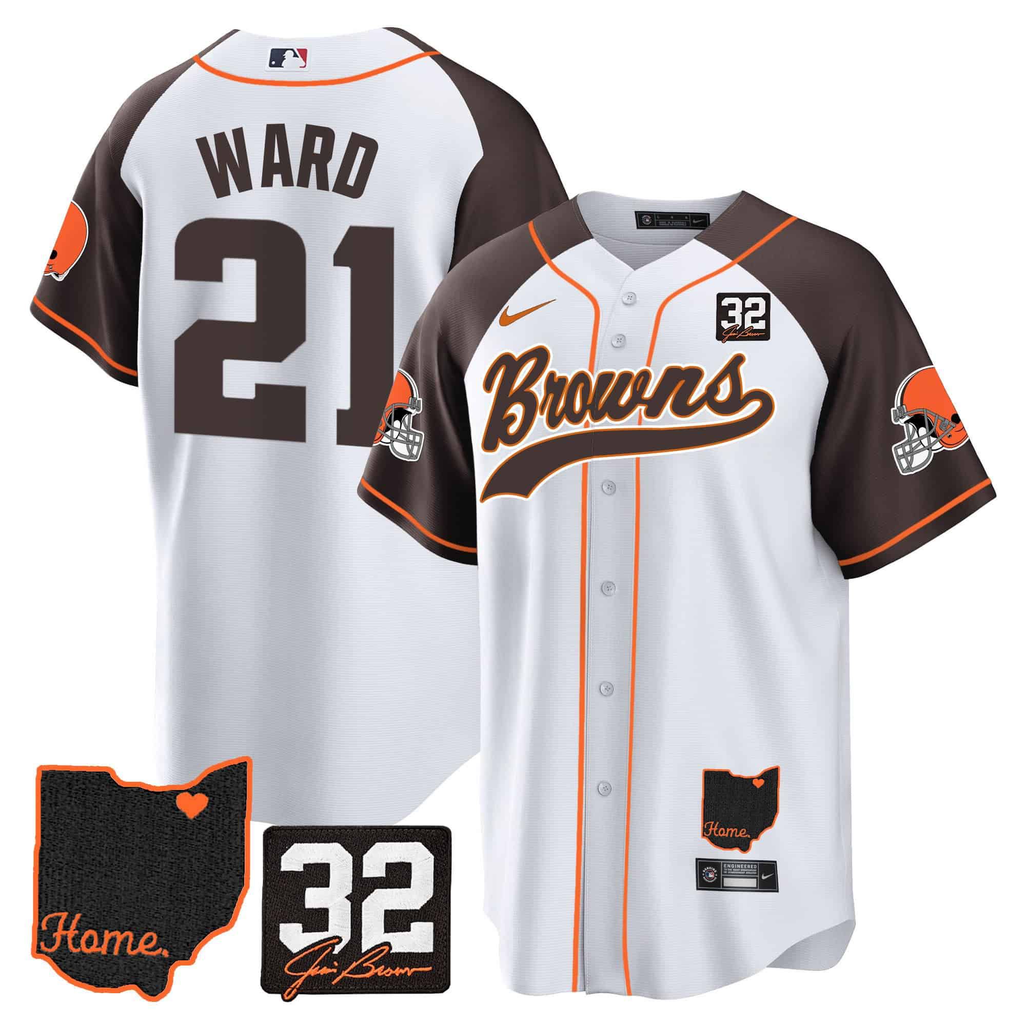 Men Cleveland Browns 21 Ward White Memorial Home Patch Baseball 2024 Nike NFL Jersey style 1